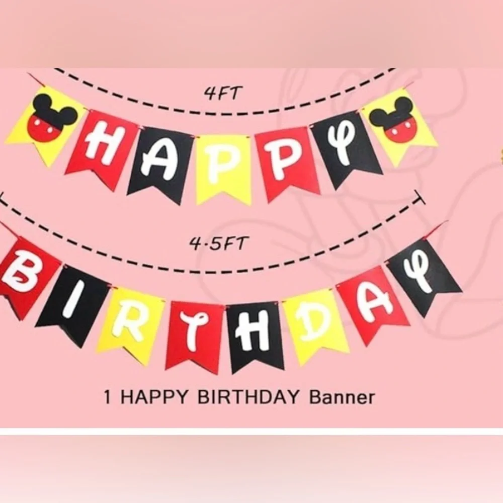 Mickey Mouse One Year Themed Birthday Banner - Red, Yellow, Black
